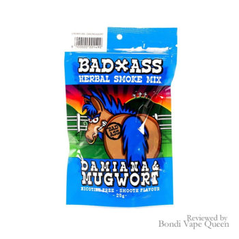 Bad Ass Damiana and Mugwort Herbal Smoking Mix 30g in blue packaging