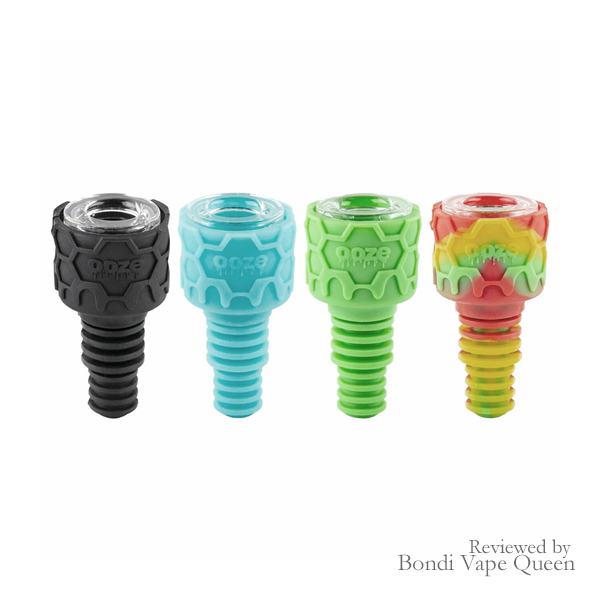 (Left to Right) Ooze Armour Silicone Bowls in Black, Teal, Orange, and Rasta