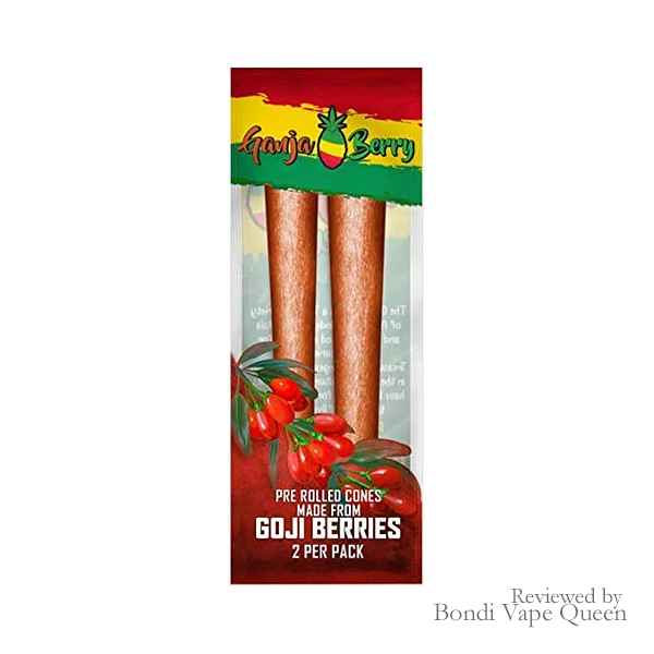 Ganja Berry Pre-Rolled Cones (Goji Berry) in red, yellow, and green packaging.